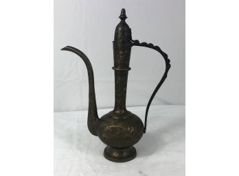 Antique Engraved Indian Aftaba Brass Teapot