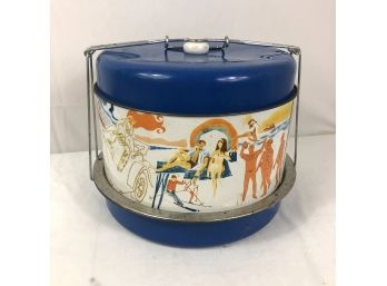 1960s Retro Cake / Pie Carrying Tin With Summer Motifs