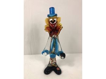 Retro 1950s Hand Sculpted Glass Clown Figurine, Made In Murano Italy