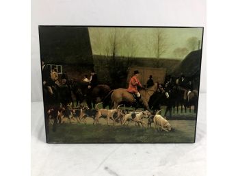 Vintage Wood Decorative Keepsake Box With English Hunting Party / Equestrian Design