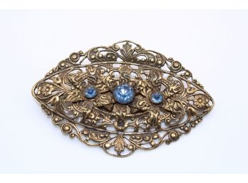 Antique 1920s Intricate Filigree Brass Victorian Brooch