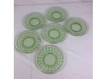 Vintage Depression Era Glass Dessert Plates Window Pane Pattern - 6 Pieces