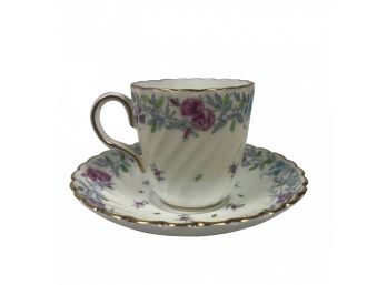 Minton Demitasse Espresso Cup And Saucer English Bone China, 'Printemps' S370 Discontinued Pattern