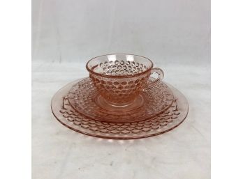 Vintage Pink Depression Glass Hobnail Luncheon Set - 3 Pieces