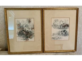 Pair Of Framed War Drawings Look At Pictures