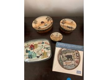 Lot Of 3 Americana Boxes And Set Of Coasters