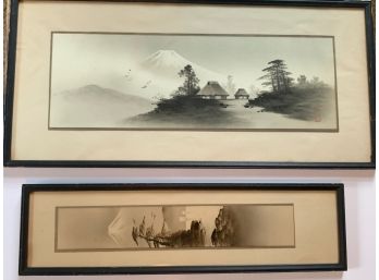 Lot Of 2 Asian Black/White Landscape Art Pieces