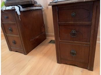 Set Of 2 Vintage Dark Wood Cabinets