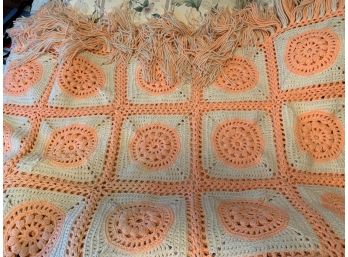 Lot Of 2 Blankets - Blue Wool And Orange Crochet