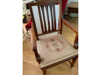 Wood Arm Chair With Embroidered Cushion