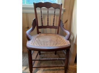 Wood Chair With Caned/ Rattan Seat And Footstool