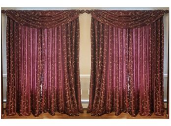 Stunning Set Of Custom Silk Drapes, Valances And Rods