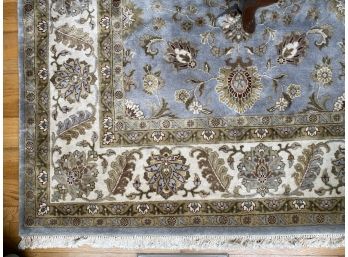 Beautiful Dusty Blue And Cream Oriental Wool Fringed Area Rug