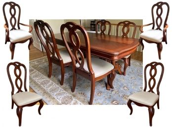 Venetian Inspired Mahogany Extension Dining Table With 8 Chairs, Extension Leaf And Protective Cover