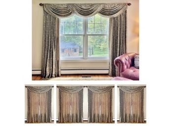 Fabulous Set Of Custom Silk Drapes, Valances And Rods