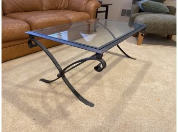 Scroll Metal Base Glass Top Cocktail Table