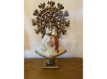 Our Lady Of The Pilar 'Nuestra Senora  Del Pilar' Vintage Wood Carved  Figurine