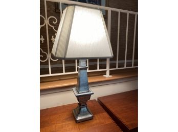 Cast Plaster Silver Table Lamp With Shade.