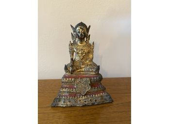 A Vintage Cast Metal Gilt Gold Meditating Buddha