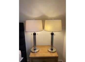 Pair Of Modern  Two Lights Table Lamp With Shade.