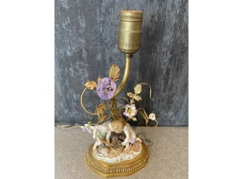 Vintage Tole And Porcelain Lamp