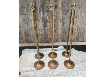 Set Of 6 Vintage Brass Foor Lamps With Twisted Stem