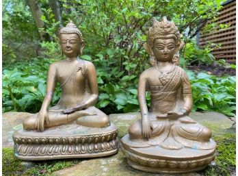 Pair Of Eastern Goddess Sculptures - Metal