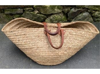 Large Woven Bag With Leather Straps