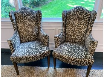 Pair Of Arm Chairs - Chocolate Animal Print Upholstery