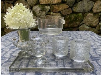 Glass Lot - Block, Bowl, Votives And More