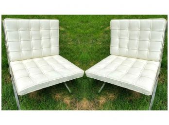 Pair Of White Barcelona Style Chairs