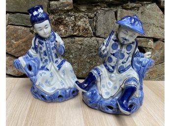 Pair Of Oversized Blue & White Figures