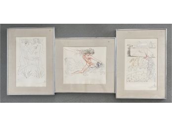 Set Of Three Vintage Signed Drawings