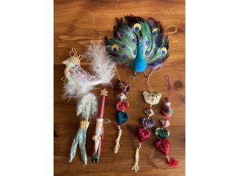 Brightly Colored Christmas Ornaments - White Bird, Peacock, Mermaid, Etc