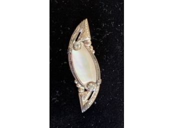 Small Antique Brooch With Mother Of Pearl And White Stones