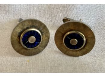 Vintage Da Vinci Sterling Silver Cuff Links With A Sapphire Center Stones