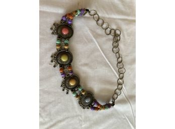 Vintage Belt Metal And Colorful Wooden Beads