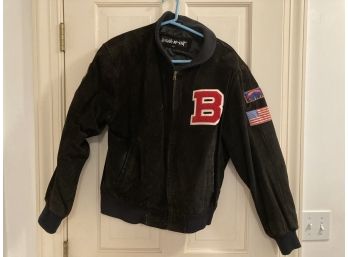 Men Black Bomber Jacket With Several Patches - Size Medium