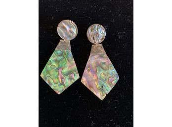 Vintage Pair Of Earring Abalone And Silver