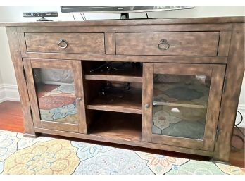 Pottery Barn Distressed Dark Chestnut Brown Media Console Cabinet