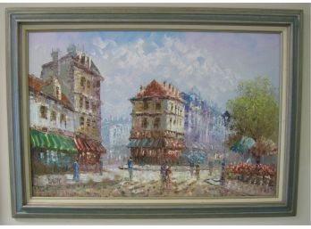 Caroline  Burnett Large French Impressionist Street Scene Oil Painting