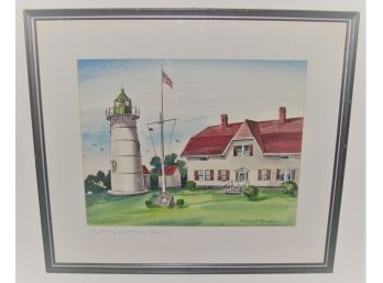 Listed Artist Robert Brooks Hand Painted Serigraph Chatham Lighthouse Cape Cod