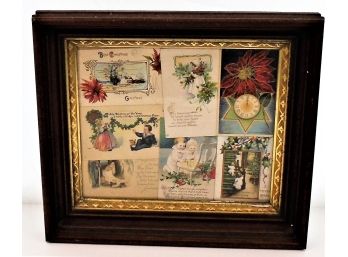 Antique Eastlake Frame Collage With Victorian Greeting Cards