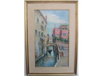 Modern Italian Impressionist Venetian Canal Scene Signed Oil Painting