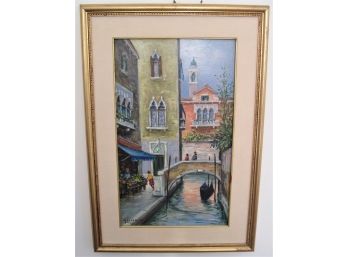 Modern Italian Impressionist Venetian Canal Scene Signed Oil Painting