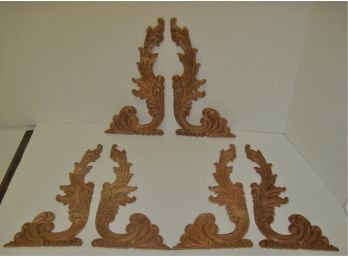 3 Pairs (6) Architectural Wooden Decorative Trim Pediments  For Crafts Furniture Mirror Repair