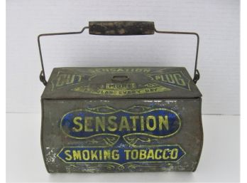 Rare 100 Years Old Sensation Smoking Tobacco Bale Handle Lunchbox Tin