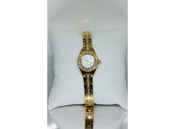 Stunning Ladies Waltham Goldtone Watch With Crystal Bezel