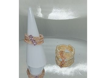 Pearl And Bicone Crystal Coil Ring Set Of 2