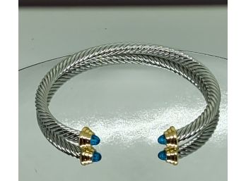 Fashion Blue Topaz Twisted Cable Bangle Bracelet